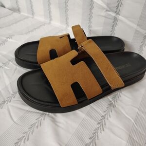 Women's Brown Suede Slide Sandals- Size 8